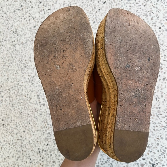 Chloé Camille Cork & Brown Leather Platform Slide Sandal, Size 40/9.5 - Picture 4 of 5